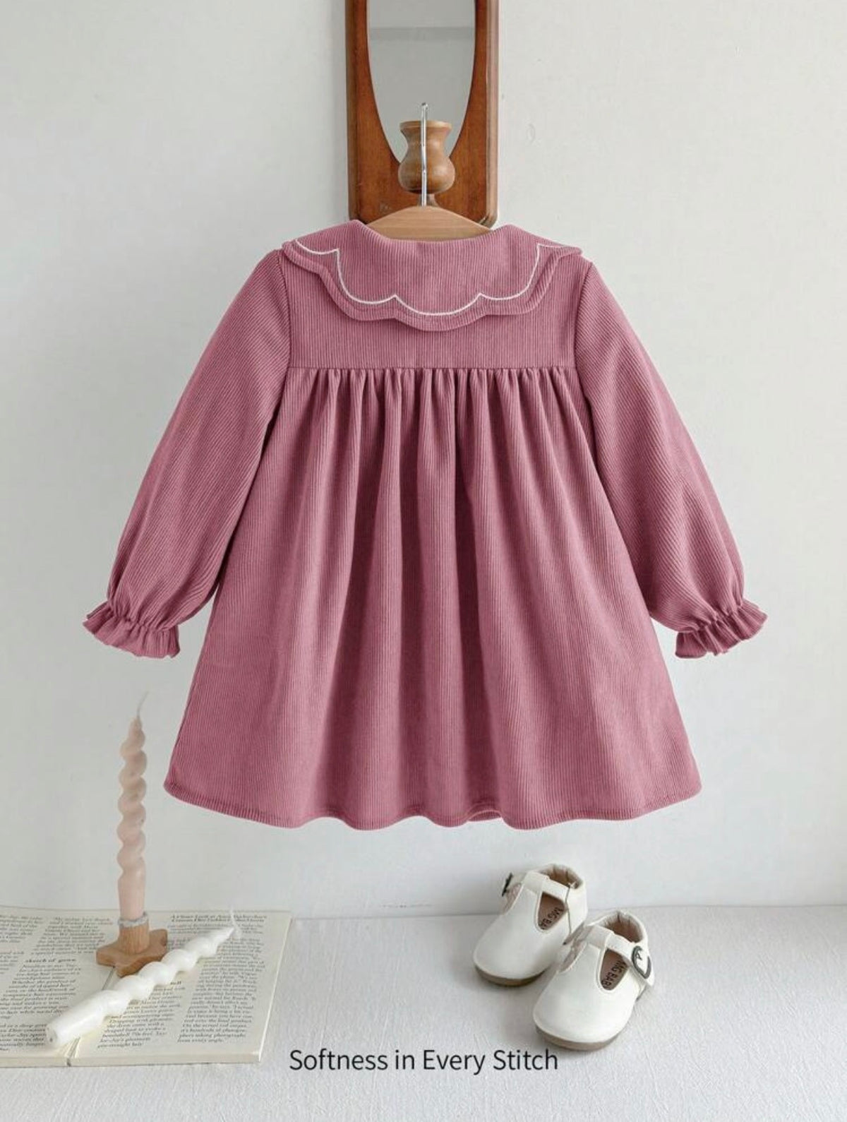 Girl Plant Floral Print Ruffle Collar Long Sleeve Empire Waist Dress. ( Delivery By Oct 10)