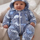 Dinosaur Print Zip Up Hooded Flannel Pajama Autumn Winter Jumpsuit.