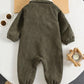 Baby Boy/Girl Green Corduroy Thermal Lined Hooded, Autumn Jumpsuit.
