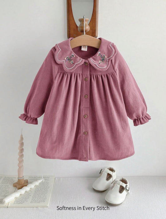 Girl Plant Floral Print Ruffle Collar Long Sleeve Empire Waist Dress. ( Delivery By Oct 10)