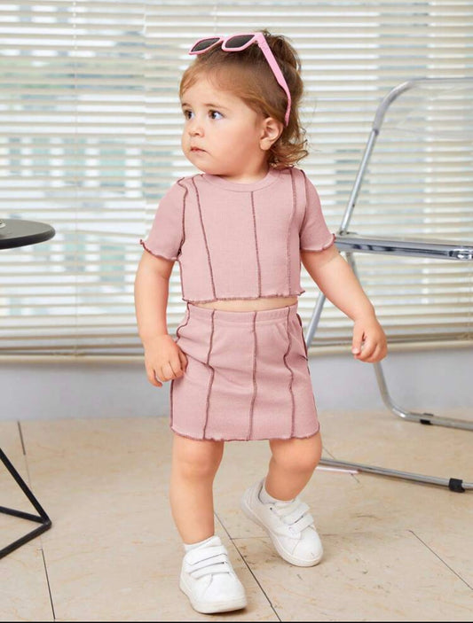 Baby Girl Casual & Comfortable Short-Sleeved Top & Skirt Set