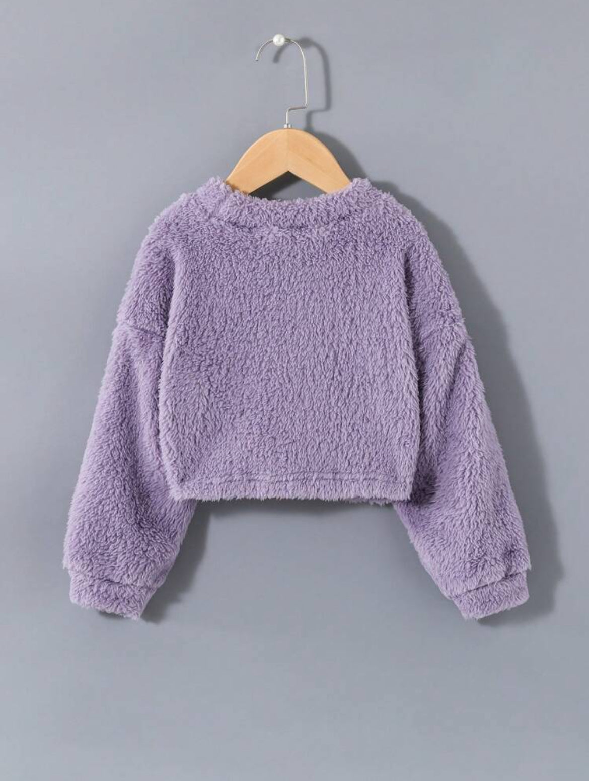 Young Girl Solid Drop Shoulder Teddy Sweatshirt