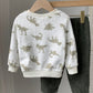 2pcs Baby Boy Dinosaur Print,  Fleece Crew Neck Long Sleeve Pullover Sweatshirt Elastic Waist Long Pants.