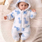 Baby Boy Dinosaur Print Hooded  Winter Jumpsuit