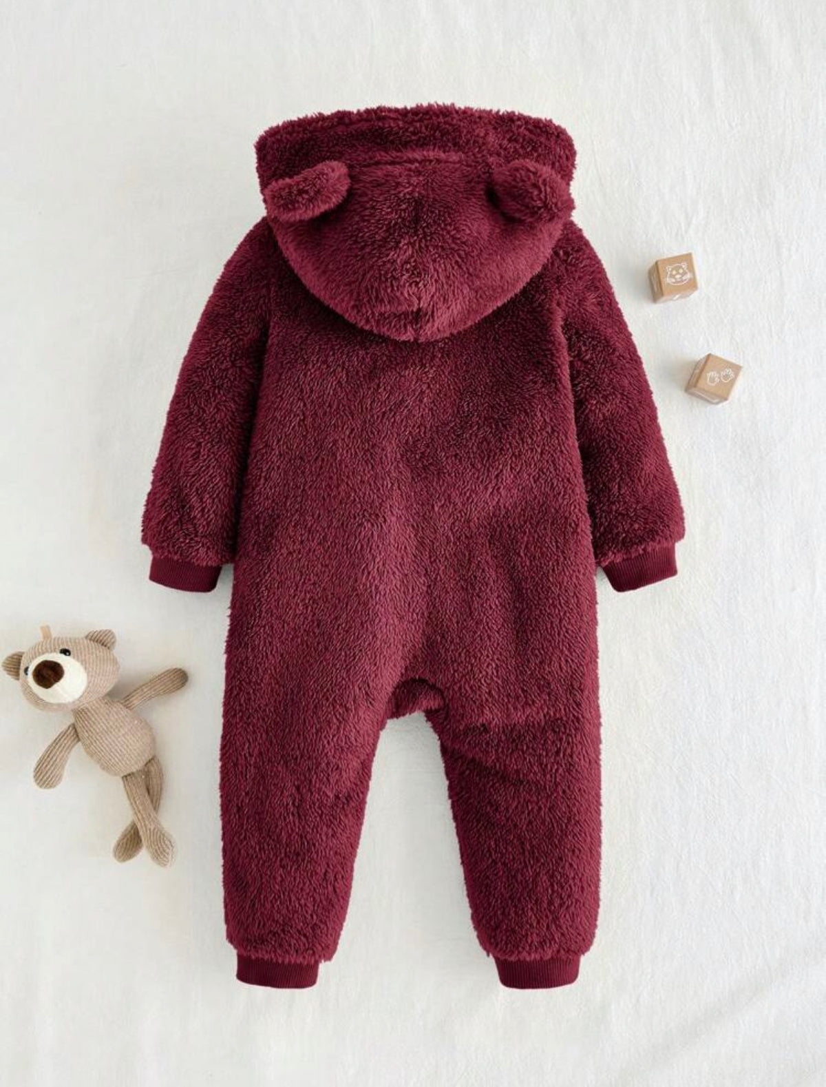 Cartoon Bear Pattern Ear Hooded Thick Jumpsuit. (Delivery By 14th October)