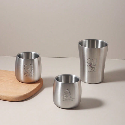 100ml/300ml Stainless Steel 304 Double Wall Water/ Milk Cup With Cartoon Bear, Tiger, Dinosaur Design. (Delivery by 1st July)