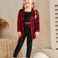 Young Girl Plaid Print Open Front Top & Cami Top & Leggings