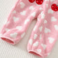 Baby Girl Heart Pattern Thermal Lined Thick Hooded Long Sleeve One-Piece Winter Jumpsuit.