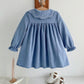 Girl Plant Floral Print Ruffle Collar Long Sleeve Empire Waist Dress.
