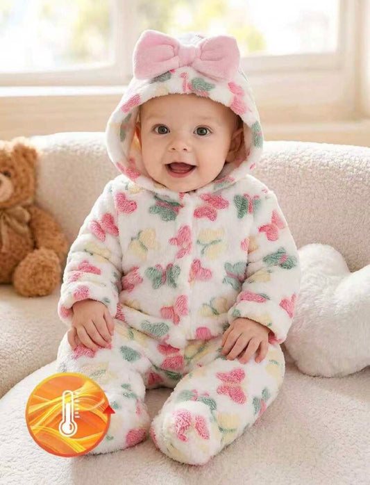 Baby Girl Footed Romper
Jumpsuit, Fuzzy Long Sleeve Hooded.