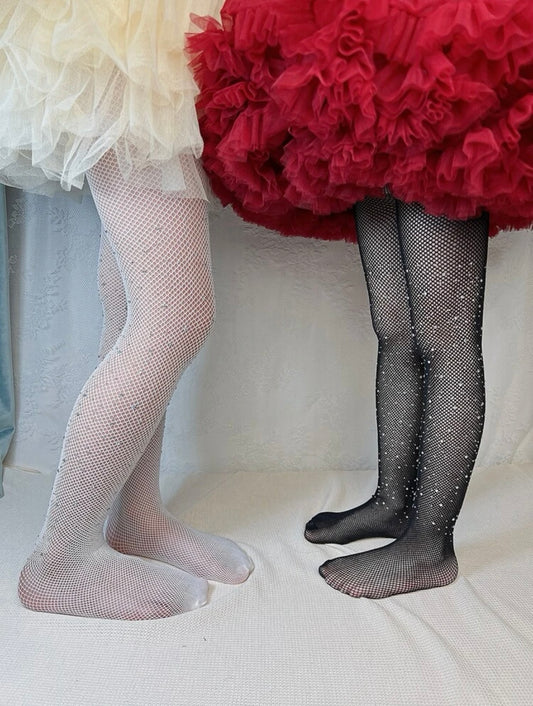 2 Pc Toddler Girl Rhinestone Decor Fishnet Stockings