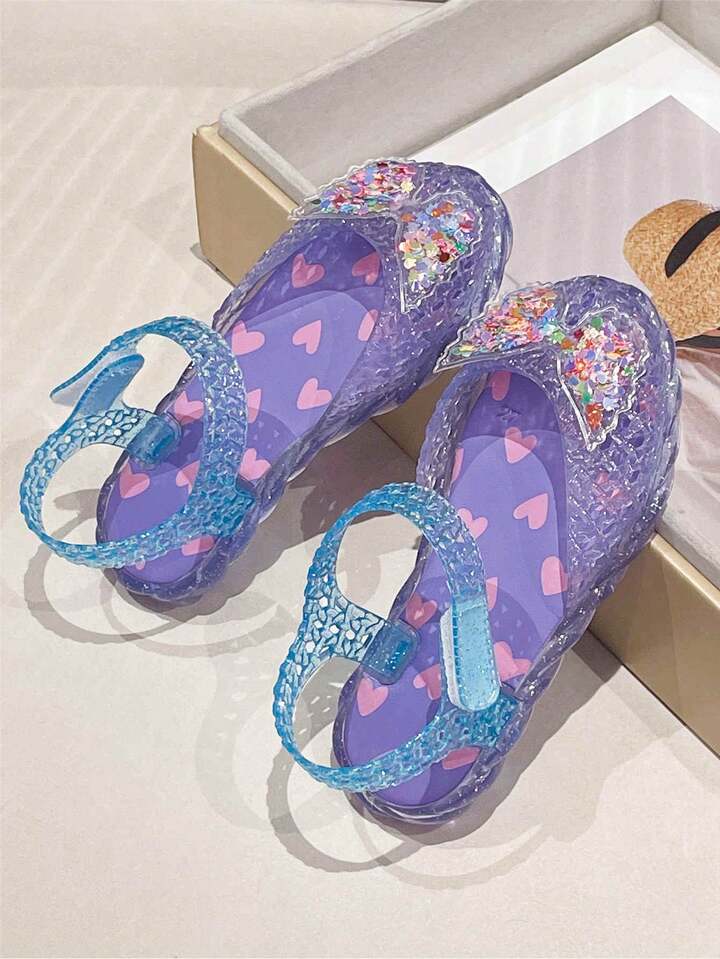 Jelly Crystal Sandals For Girls, Closed Toe Summer Kids Sandals With Sequin Wing Accessories.