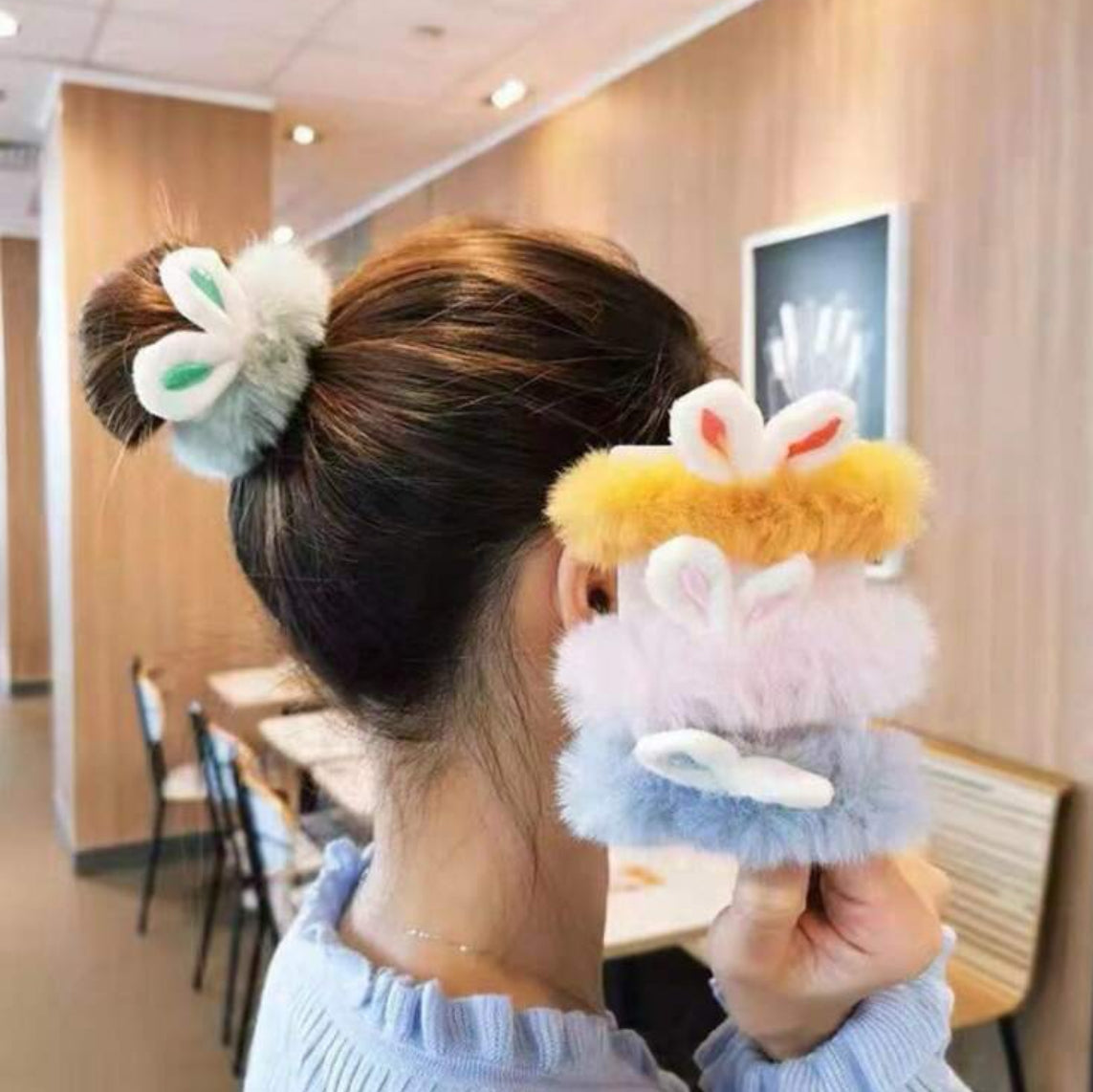 1 Pc Random Color Girls Plush Rabbit Hair Ties