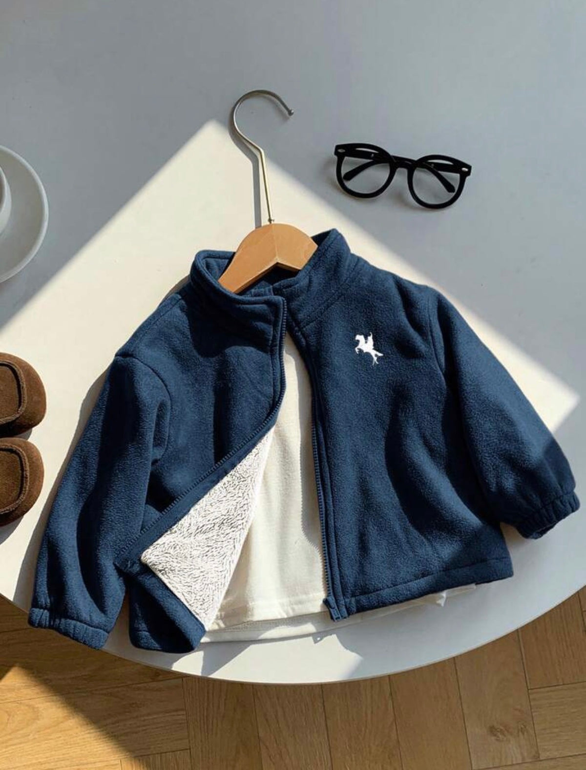Boy Suede Thermal Lined Stand Collar, Zip Up Jacket Only.