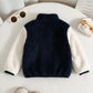 Trends Baby Boy Autumn/Winter Cute Versatile Fuzzy Colorblock Stand Collar Jacket.