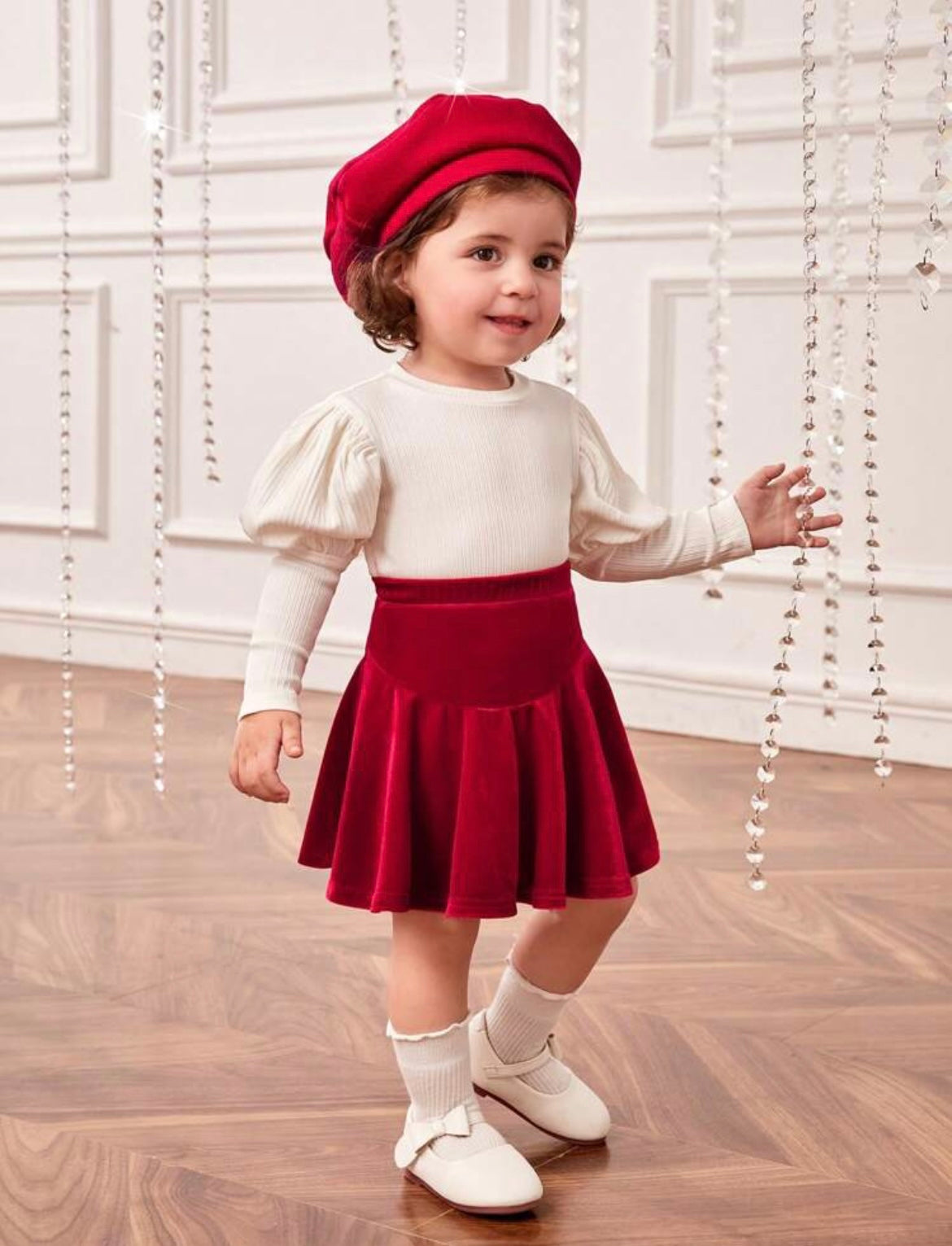 Baby Girl High Wait Ruffle Hem Velvet Skirt