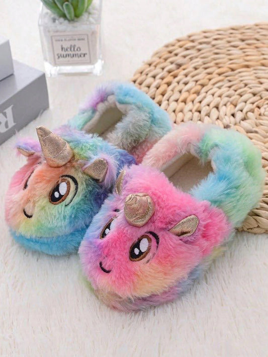 Kids Unicorn Cartoon Pattern Indoor Non-Slip Warm Silent Slippers, Suitable For Home Use