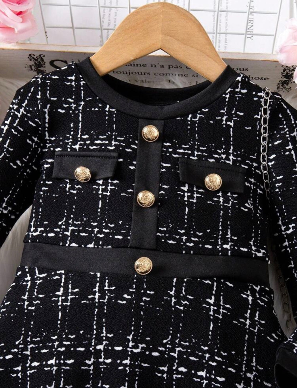 Girls Elegant Cute Black Plaid
Knit Long Sleeve Dress Fall/Winter.
