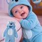 Cute 3D Big Ear Design, Blue Coral Fleece Hooded Long Sleeve Winter Romper.(Delivery By 15th October)
