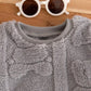 Kids 3pcs/Set Baby Boys & Girls Grey Autumn Cute Modest Family Matching Plush Bear Jacquard Fleece Crew Neck Sweatshirt, Fleece Sweatpants & Plush Ear Hat.( Delivery by 10th October)