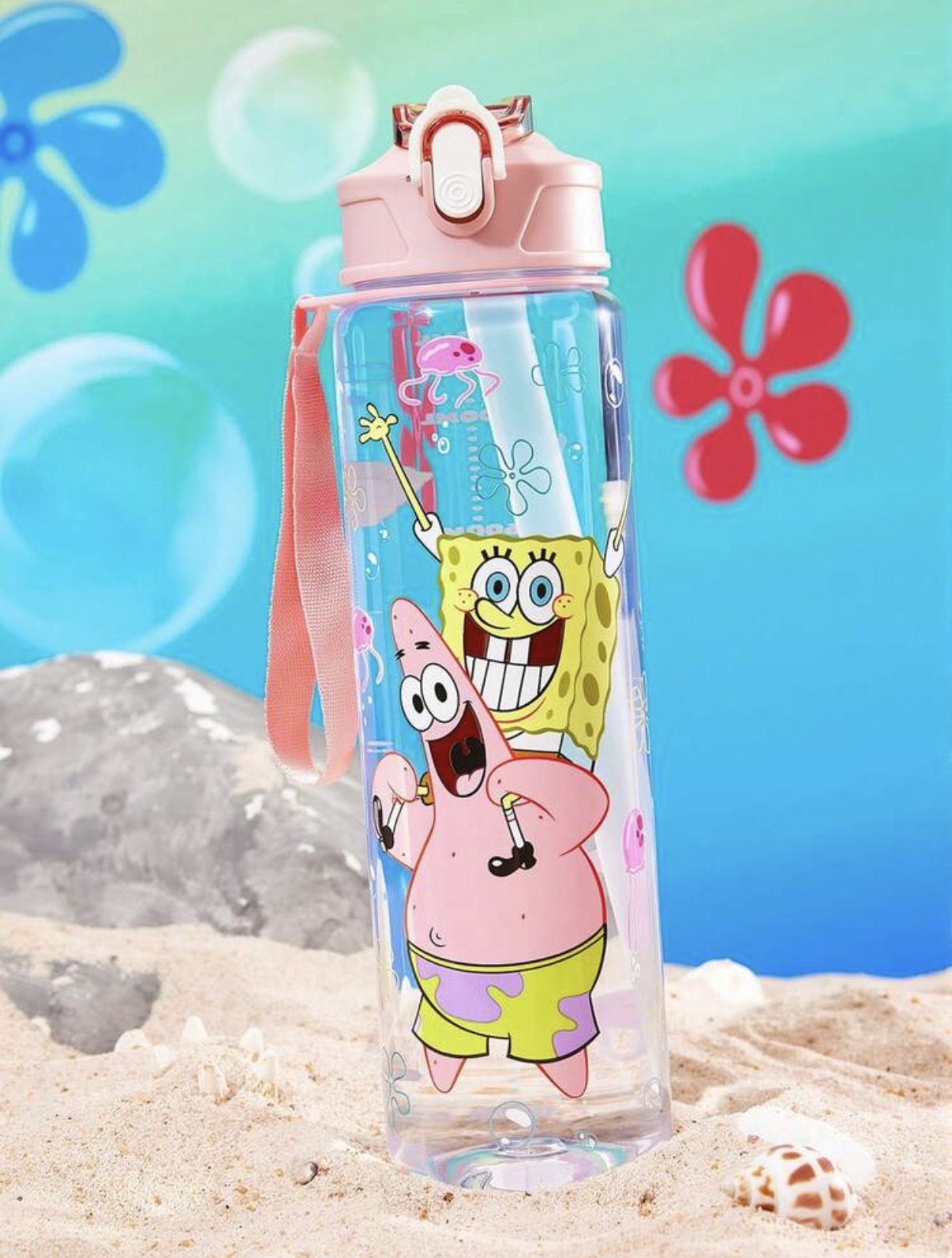 SpongeBob SquarePants |25oz | 750 MI Water Bottle With Silicone Straw And Spill-Proof Lid.