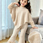 Casual T-Shirt Set, High Neck , Long Sleeve T-Shirt Top Paired With Leg Opening Flared Pants