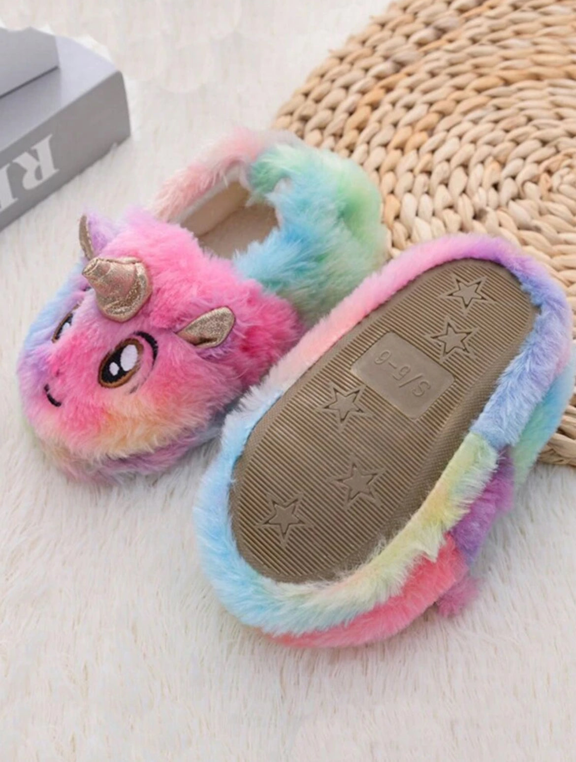 Kids Unicorn Cartoon Pattern Indoor Non-Slip Warm Silent Slippers, Suitable For Home Use