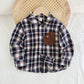 Plaid Contrast Pocket Button-Down Collared Long Sleeve Shirt For Young Boys