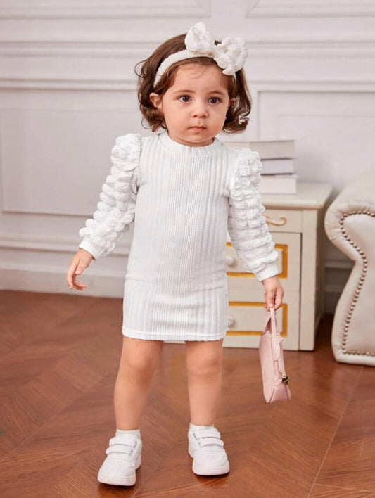 Baby Girl Solid Ribbed Knit Dress & Headband