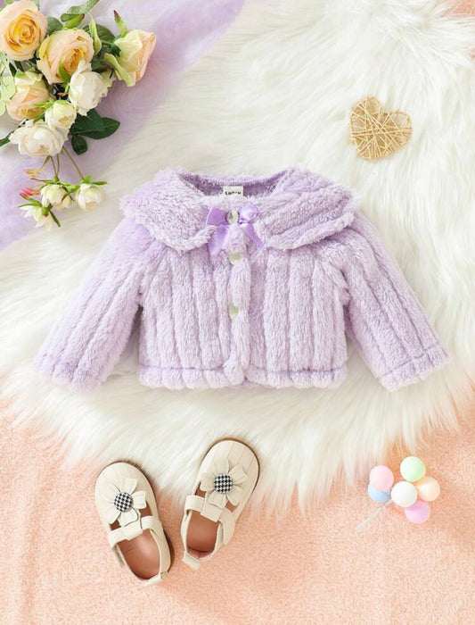 Baby Girl Solid Button Front Teddy Coat