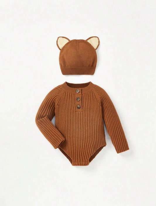 Baby Girl Solid ribbed Knit Boysuit