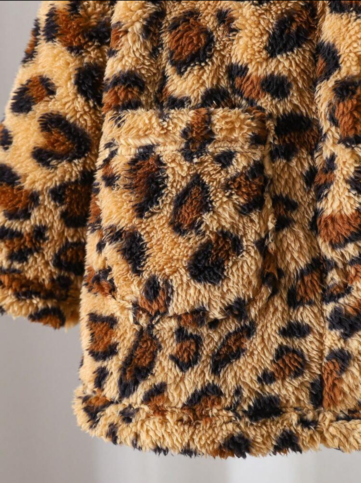 Baby Girls Warm Fleece Leopard Print Long Sleeve Midi Jacket, Fall/Winter