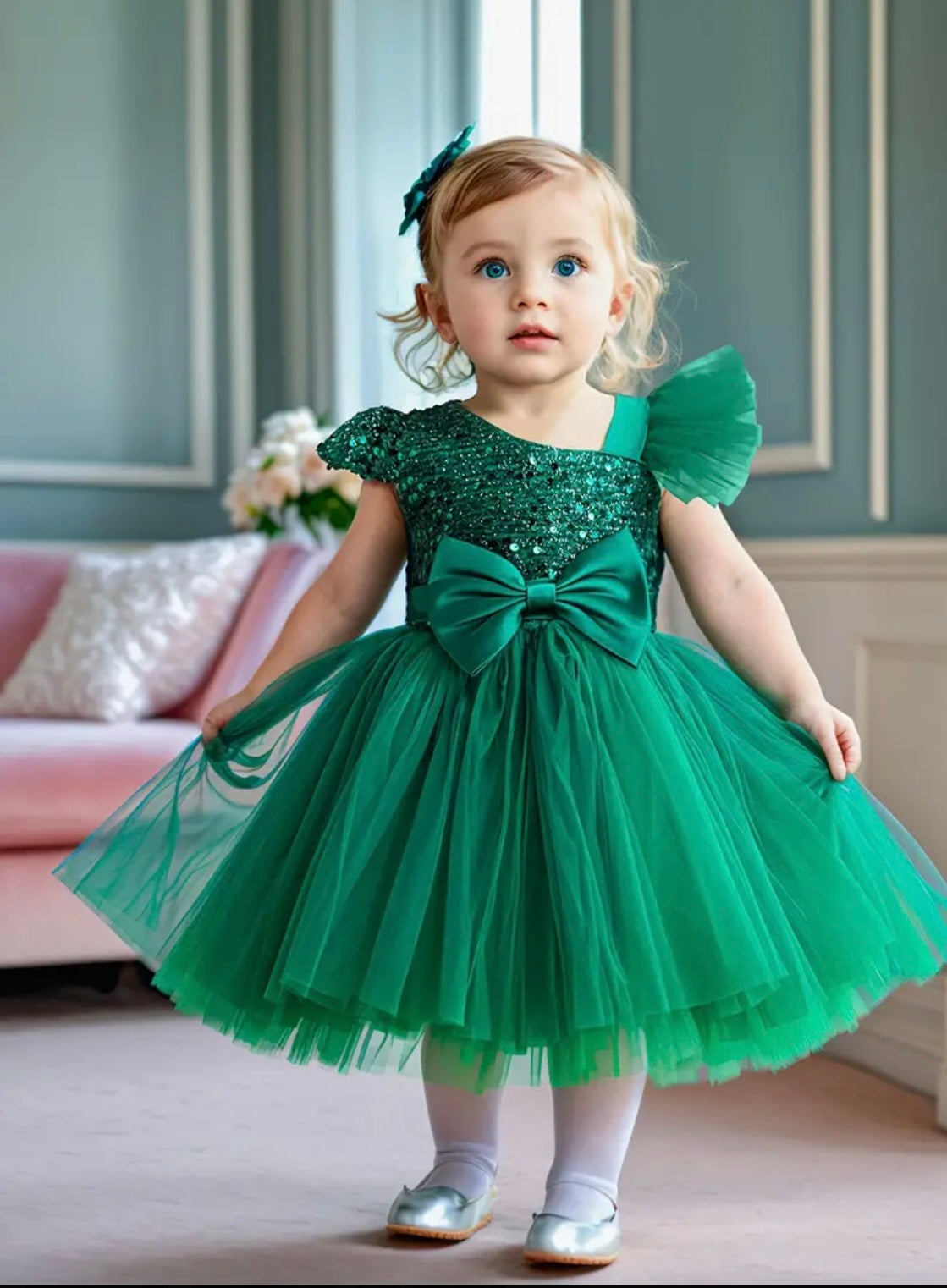 Toddler Girl Party Dress With Sparkling Sequins And Bow