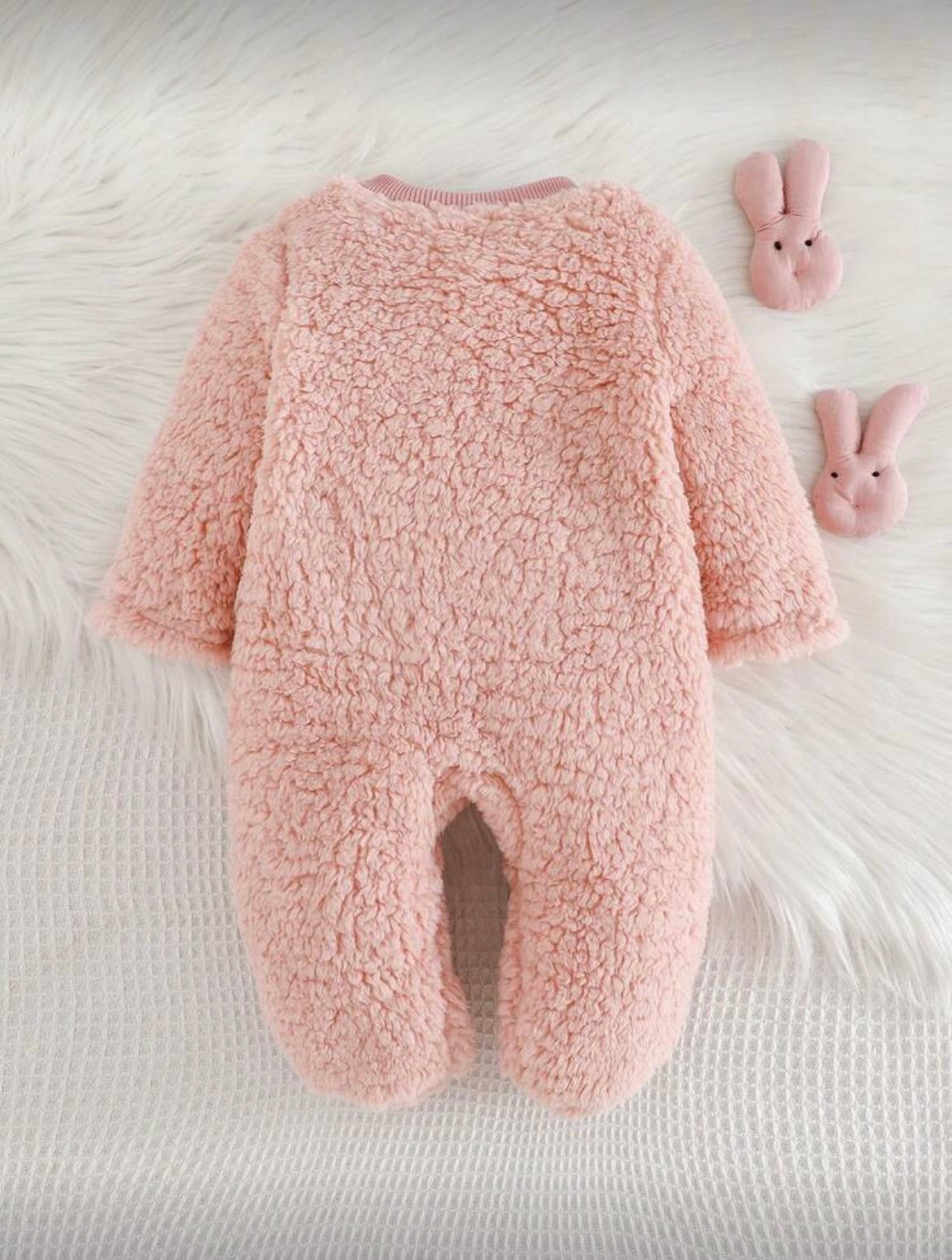 Baby Boy/ Girl Cartoon Rabbit Ear Hooded Thick Fleece Jumpsuit.