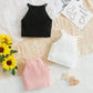 3pcs Ribbed Knit Halter Top
