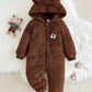 Baby Boy/ Girl Cartoon Rabbit Ear Hooded Thick Fleece Jumpsuit, Suitable For Autumn/Winter.