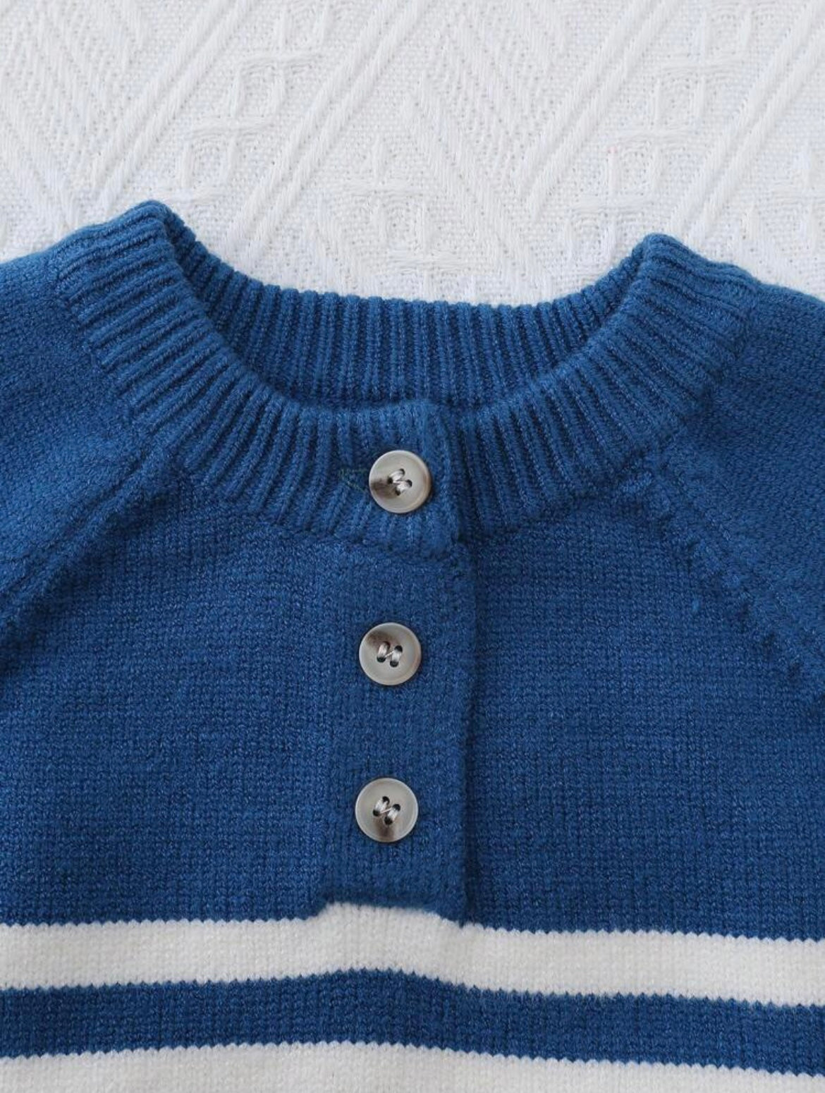 Baby Boy Striped Pattern Raglan Sleeve Half Button Sweater