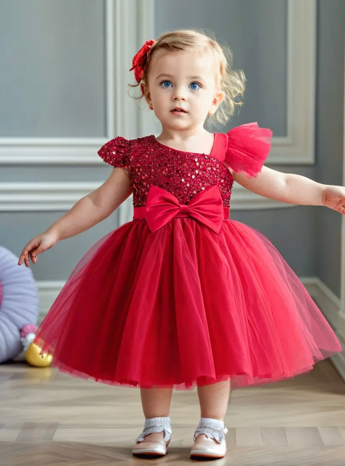 Toddler Girl Party Dress With Sparkling Sequins And Bow