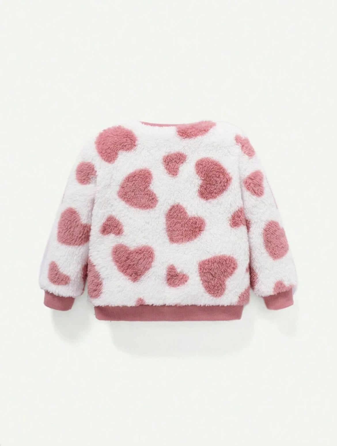 Baby Girl Heart Print Fuzzy Sweatshirt.