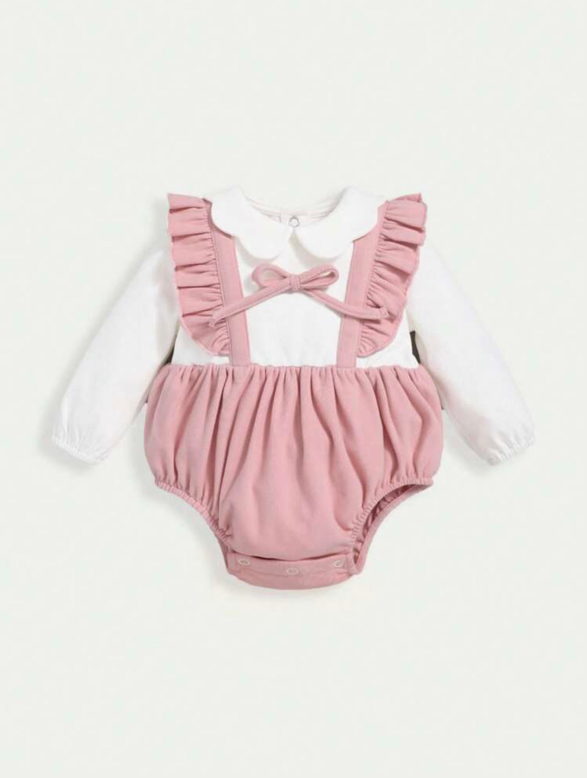 Babh Girl Two Tone Ruffle Trim Bow Front Baby Suit