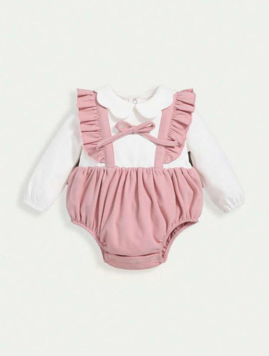 Babh Girl Two Tone Ruffle Trim Bow Front Baby Suit