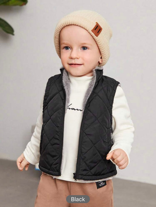 Shein Baby Boy’s Casual Diamond- grid Stand Collar Thick Vest With Fleece Linning