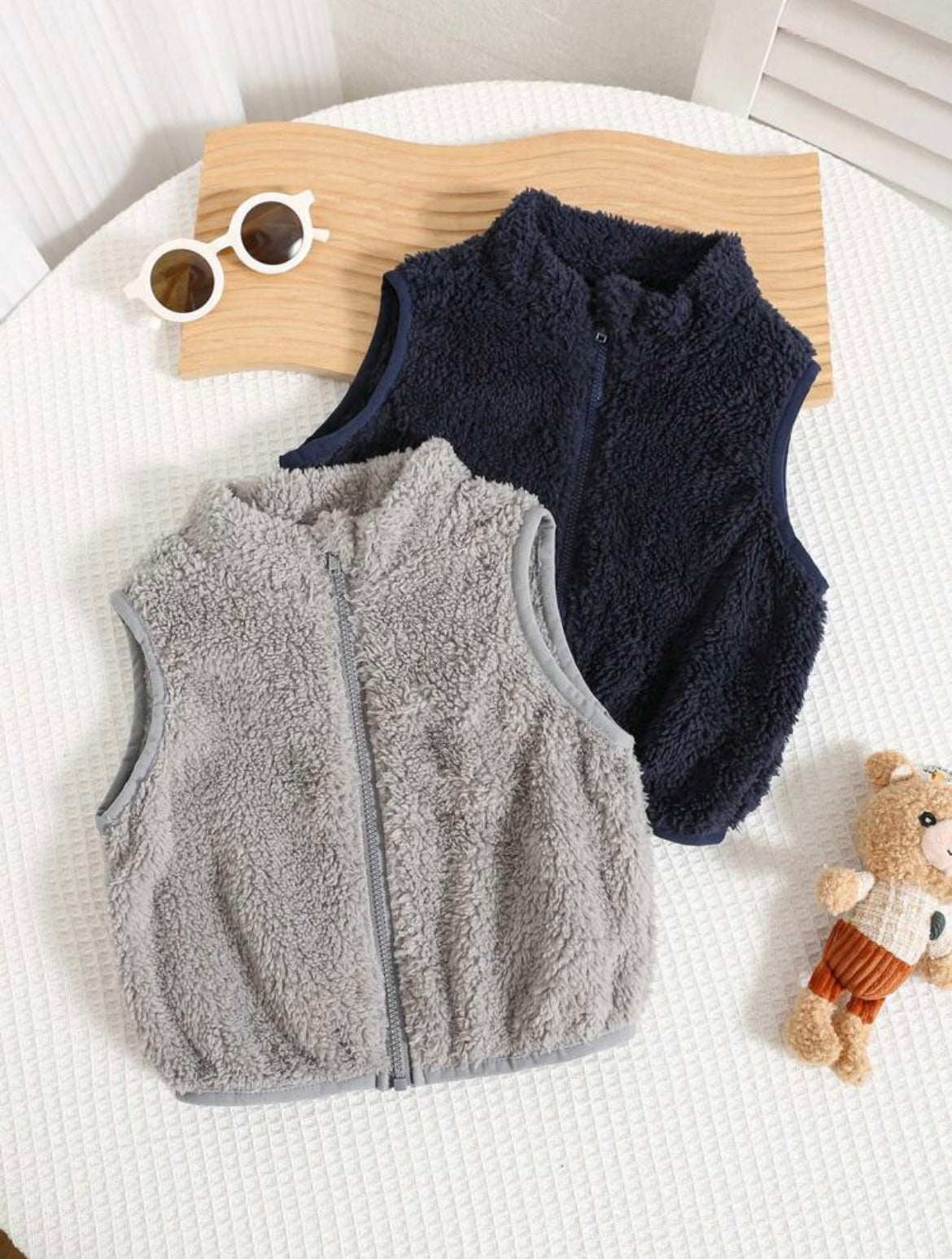 Baby Boys/Girls Fluffy Solid Color Vest & Jacket, Autumn/Winter