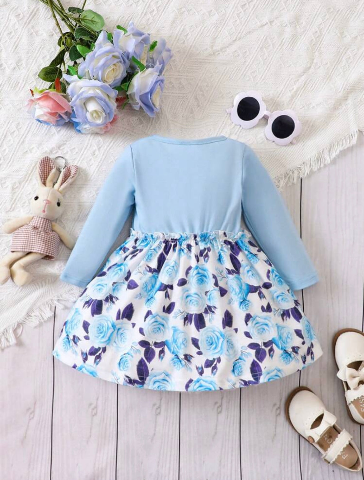 Baby Flower Printed Frill Hem Patchwork Dress