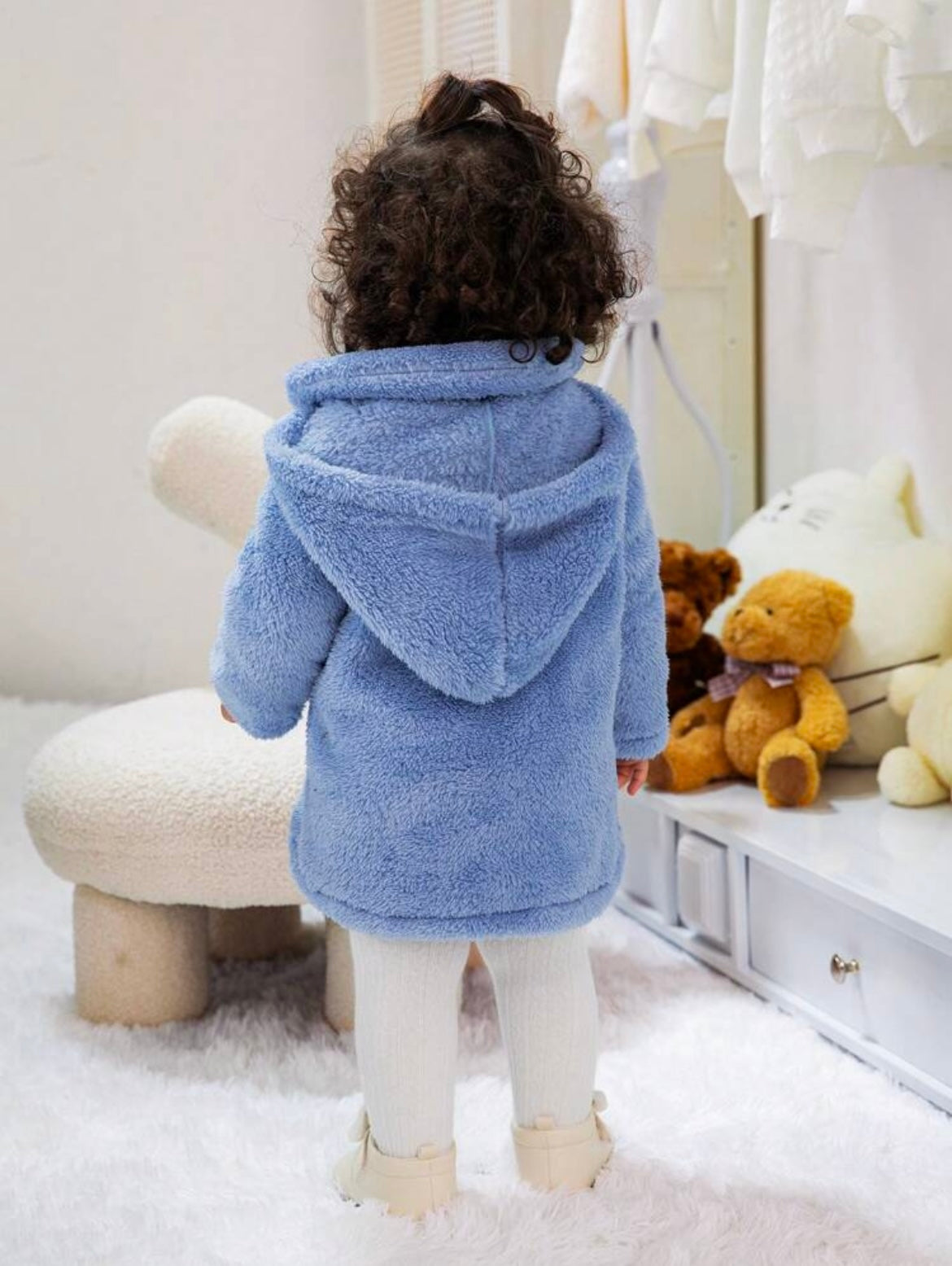 Baby Girl Casual Bow Decor Hooded Fleece Coat, Winter Clothes