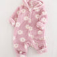 Baby Girl Floral Printed Thickened Knit Soft Hooded Jumpsuit