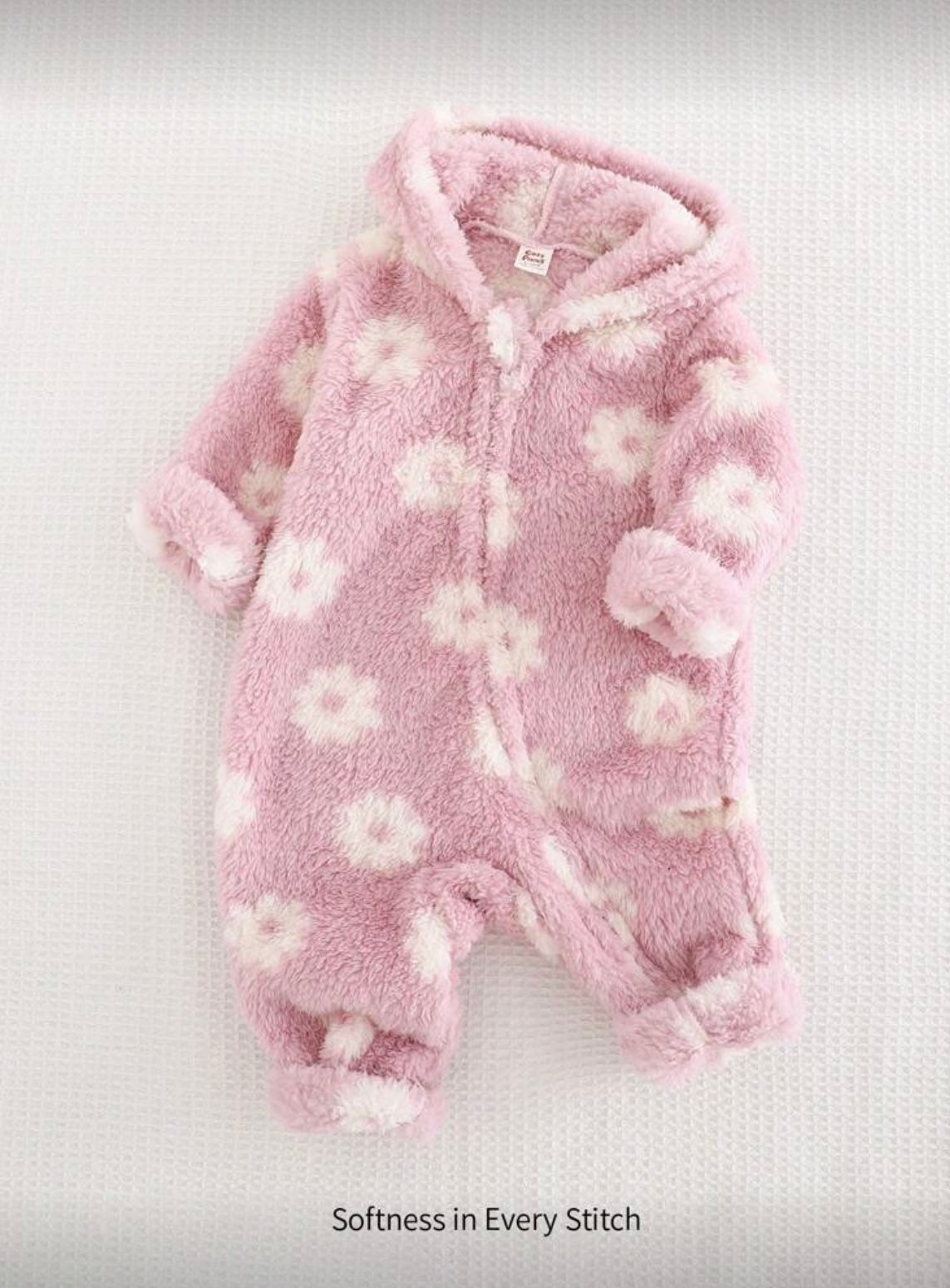 Baby Girl Floral Printed Thickened Knit Soft Hooded Jumpsuit