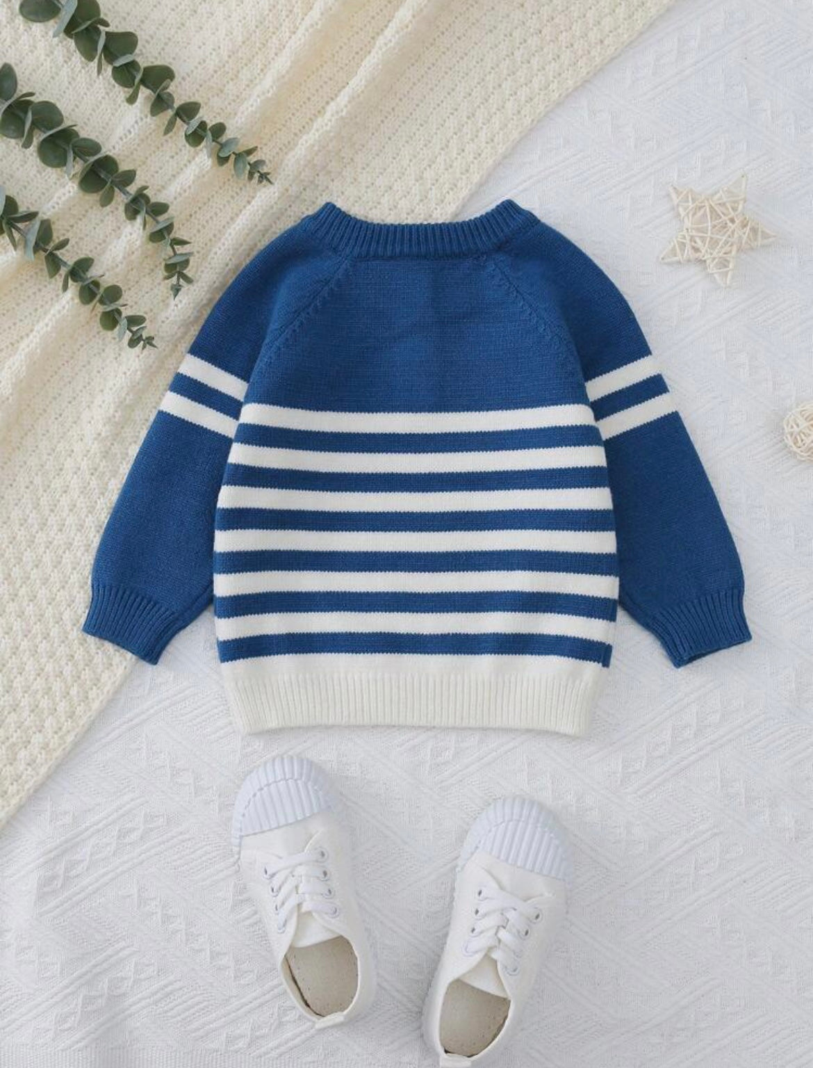 Baby Boy Striped Pattern Raglan Sleeve Half Button Sweater