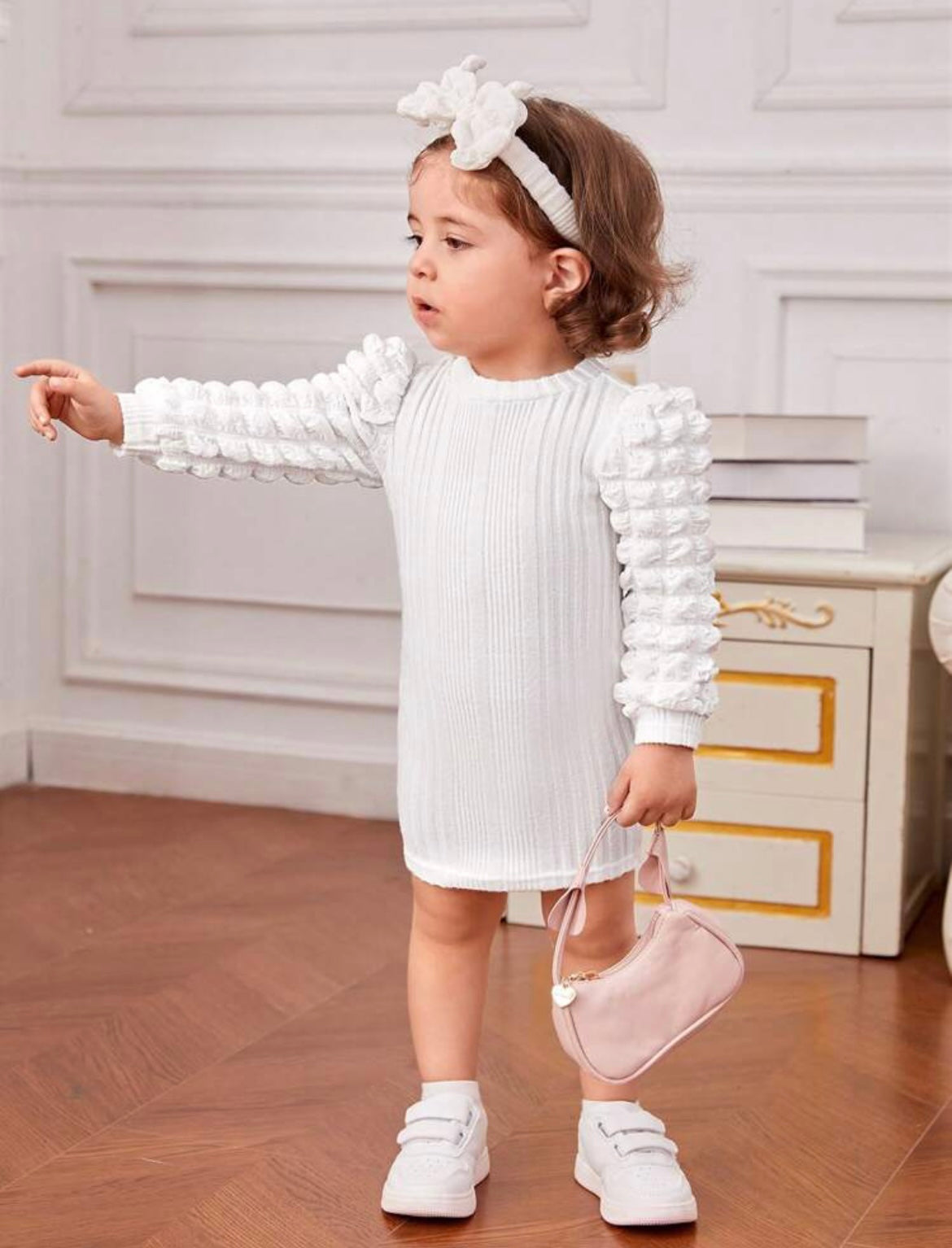 Baby Girl Solid Ribbed Knit Dress & Headband