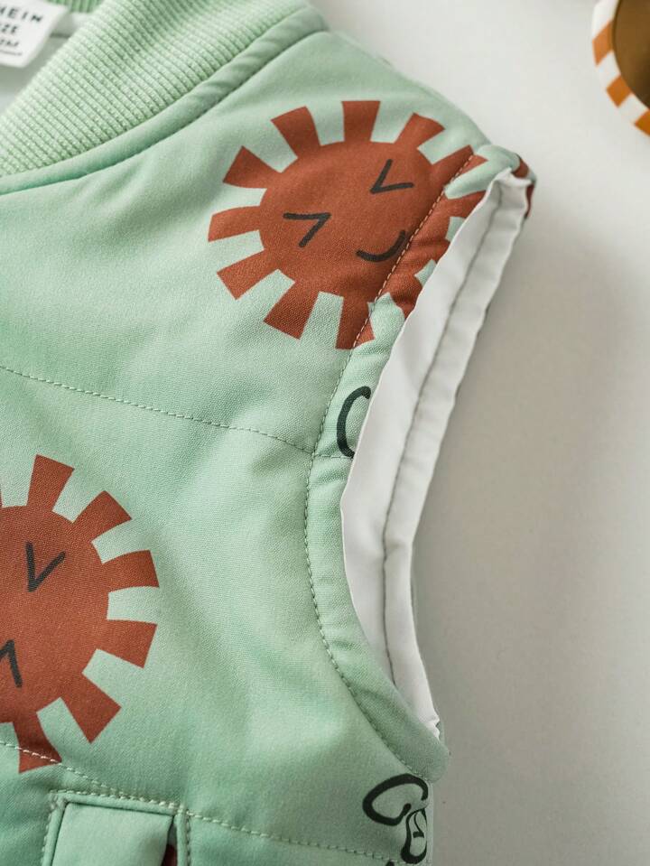 Toddler Boys' Warm Padded Vest With Sun Pattern.